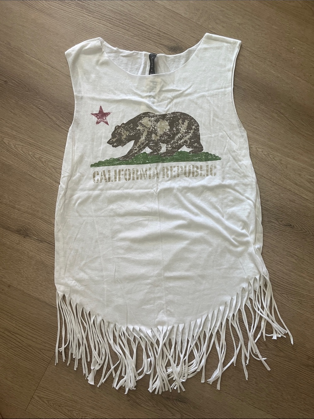 California Republic White Fringe Tank Top
